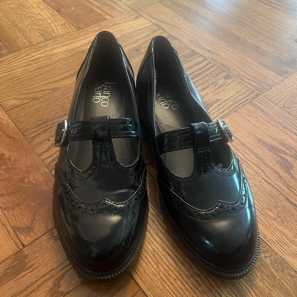 Franco Sarto Black Flats with Polished Leather Finish